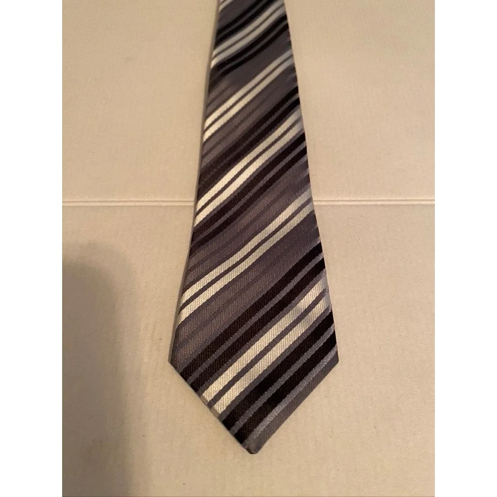 The Childrens Place Boys Grey Black White Striped Necktie Size 4-7 Formal Tie